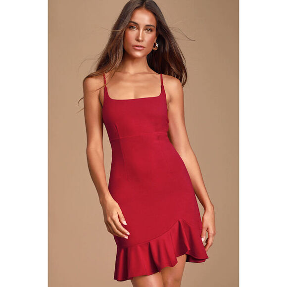 Lulus Dresses & Skirts - Lulus Heart Eyes Red Ruffled Bodycon Mini Dress - Size XS